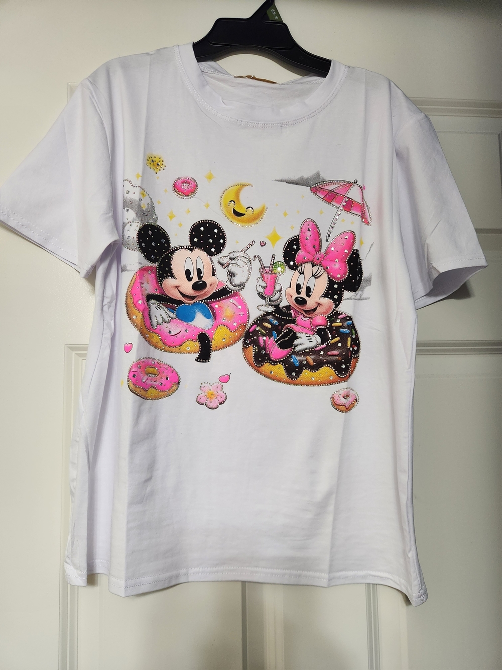 Mickey & Minnie Donut Graphic Tee - White with Pink Accents